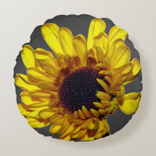 Yellow Grey Floral Golden Flower Abstract Gift  Round Pillow