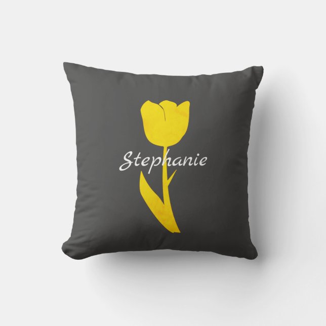 Yellow Grey Floral Tulips Patterns Monograms Throw Pillow (Front)