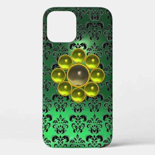 YELLOW GREY GEMSTONE MON Jade Green Black Damask iPhone 12 Case