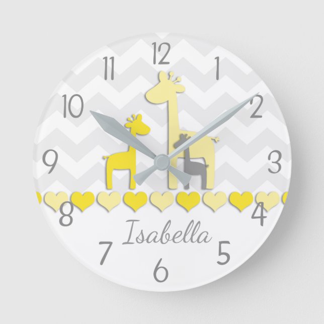 Yellow Grey Giraffe Wall Clock (Front)