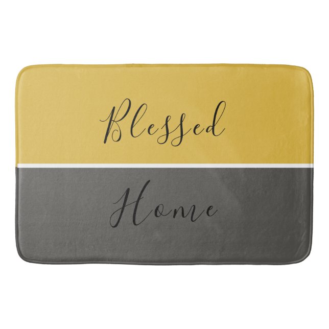 Yellow Grey Golden Modern Elegant Script Decor Bath Mat (Front)