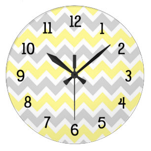 Yellow grey gray chevron kitchen nursery modern large clock