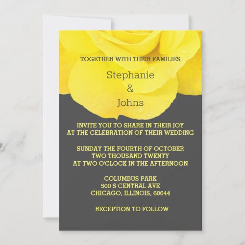 Yellow Grey Gray Floral Rose Elegant Cool Wedding  Invitation