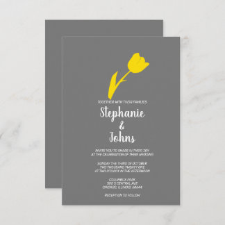 Yellow Grey Gray Floral Spring Summer Wedding Invitation