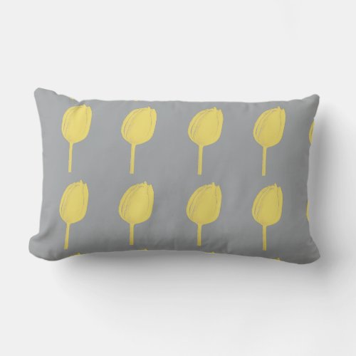 Yellow Grey Gray Floral Tulips Abstract Patterns Lumbar Pillow