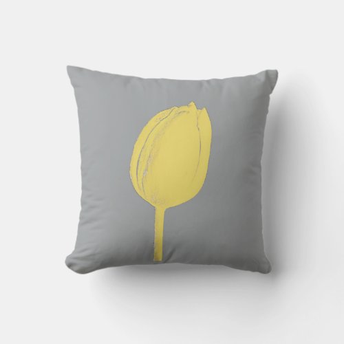 Yellow Grey Gray Floral Tulips Art Abstract Cute Outdoor Pillow