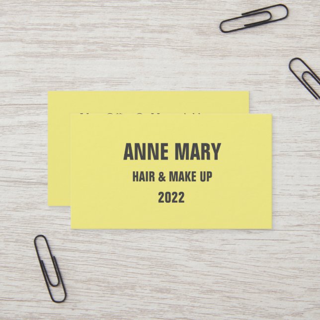 Yellow Grey Gray Hair & Make Up Modern 2022 Business Card (Front/Back In Situ)
