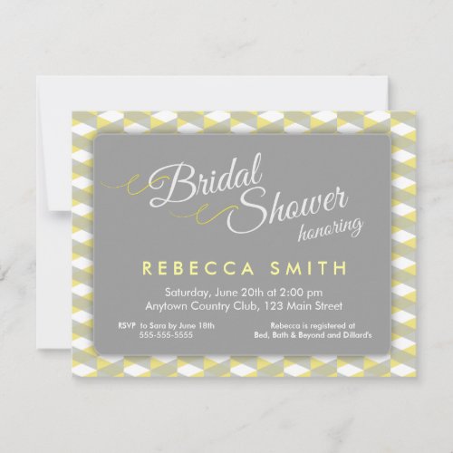 Yellow &amp; Grey Herringbone Border Bridal Shower Personalized Invites