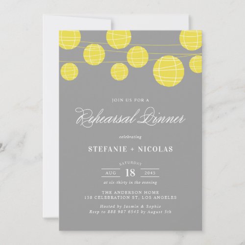 YELLOW  GREY LANTERNS REHEARSAL DINNER INVITATION