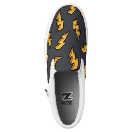 Yellow & Grey Lightning Bolt Drawing Pattern Slip-on Sneakers