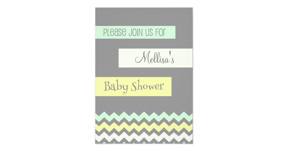 Yellow Grey Mint Chevron Baby Shower Invitations Zazzle Com