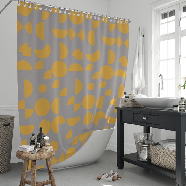 Yellow Grey Modern Elegant Geometric Tribal Shower Curtain (Yellow Grey Modern Elegant Geometric Tribal Shower Curtain)