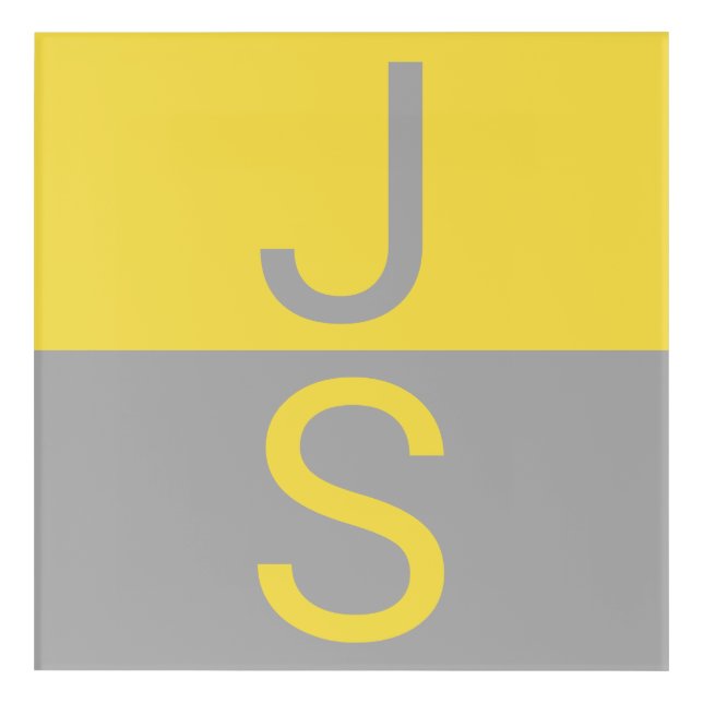 Yellow & Grey Modern Initials Monogram Acrylic Print (Front)