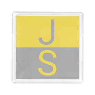 Yellow & Grey Modern Initials Monogram Acrylic Tray