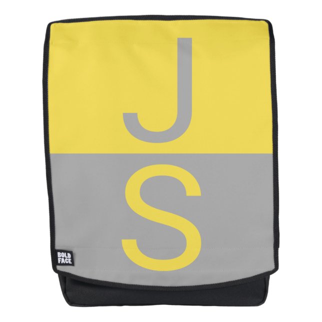 Yellow & Grey Modern Initials Monogram Backpack (Front)
