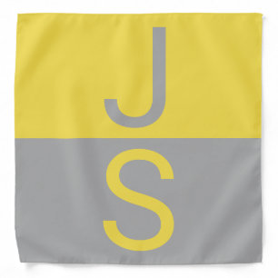 Yellow & Grey Modern Initials Monogram Bandana