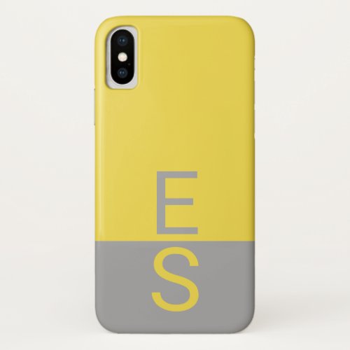 Yellow  Grey Modern Initials Monogram iPhone XS Case