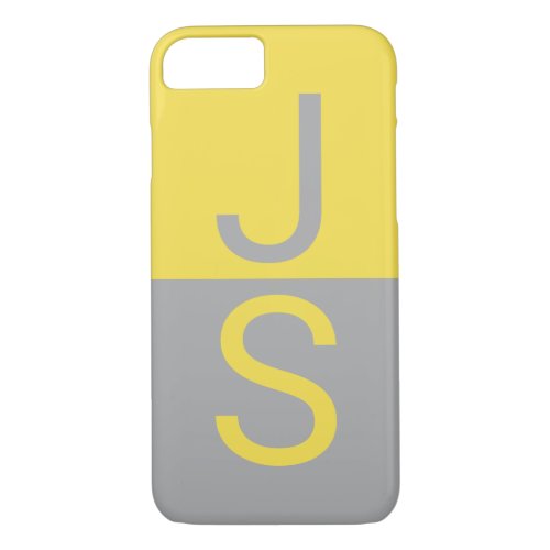 Yellow  Grey Modern Initials Monogram iPhone 87 Case