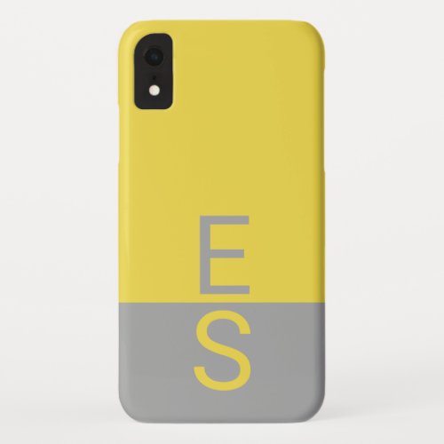 Yellow  Grey Modern Initials Monogram iPhone XR Case