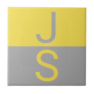 Yellow & Grey Modern Initials Monogram Ceramic Tile