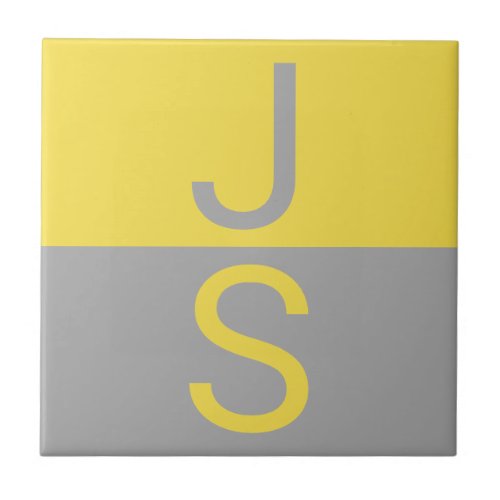 Yellow  Grey Modern Initials Monogram Ceramic Tile