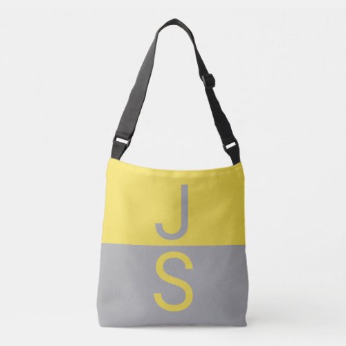 Yellow  Grey Modern Initials Monogram Crossbody Bag