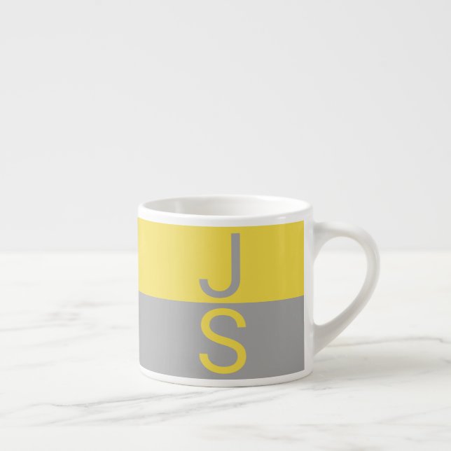 Yellow & Grey Modern Initials Monogram Espresso Cup (Right)