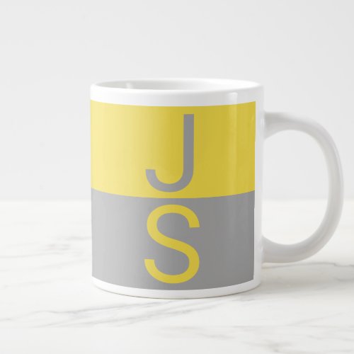 Yellow  Grey Modern Initials Monogram Giant Coffee Mug