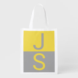 Yellow &amp; Grey Modern Initials Monogram Grocery Bag