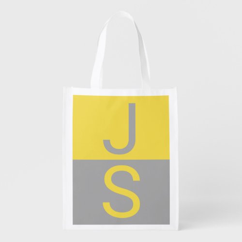 Yellow  Grey Modern Initials Monogram Grocery Bag