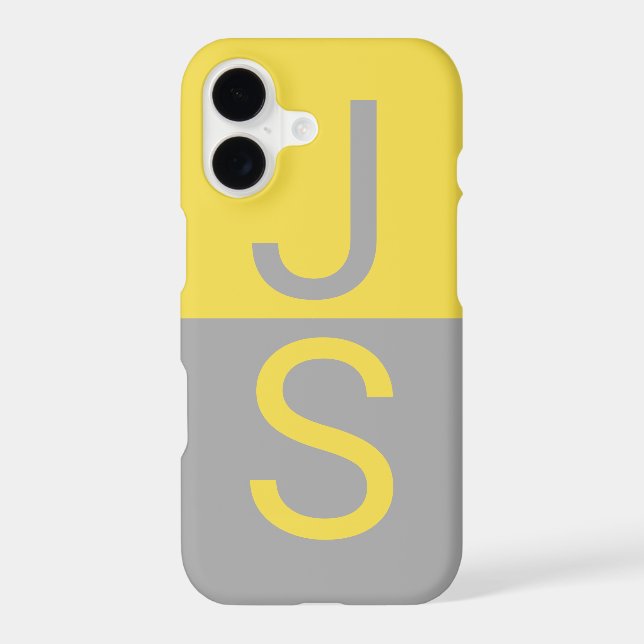 Yellow & Grey Modern Initials Monogram Iphone Case (Back)