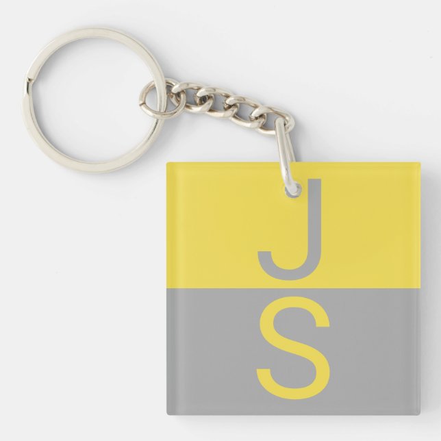 Yellow & Grey Modern Initials Monogram Keychain (Front)
