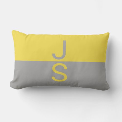 Yellow  Grey Modern Initials Monogram Lumbar Pillow