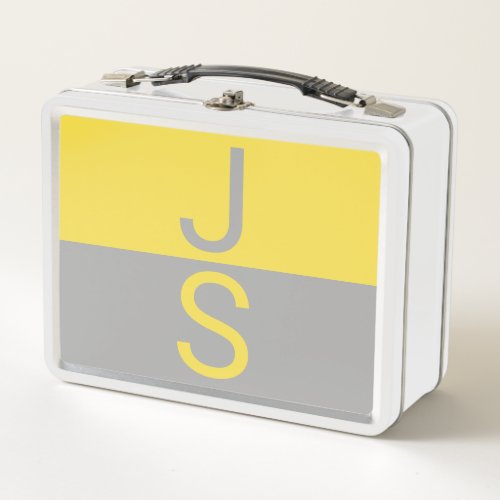 Yellow  Grey Modern Initials Monogram Metal Lunch Box