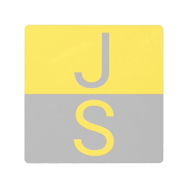 Yellow & Grey Modern Initials Monogram Metal Print (Front)