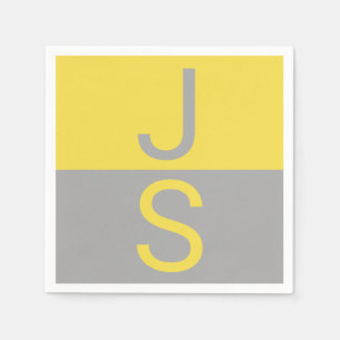 Yellow & Grey Modern Initials Monogram Napkins