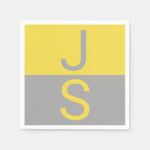 Yellow  Grey Modern Initials Monogram Napkins