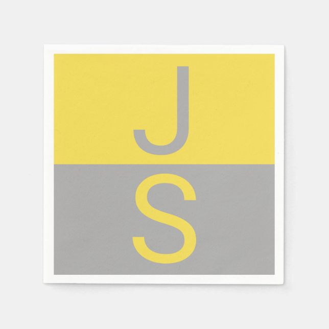 Yellow & Grey Modern Initials Monogram Napkins (Front)