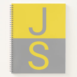 Yellow &amp; Grey Modern Initials Monogram Notebook