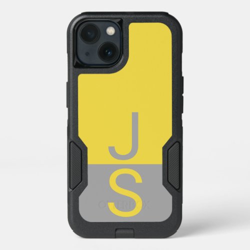 Yellow  Grey Modern Initials Monogram iPhone 13 Case