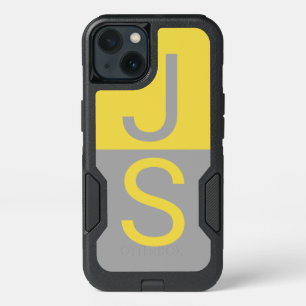 Yellow & Grey Modern Initials Monogram iPhone 13 Case