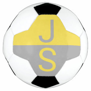 Yellow & Grey Modern Initials Monogram Soccer Ball