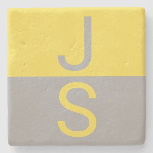 Yellow  Grey Modern Initials Monogram Stone Coaster