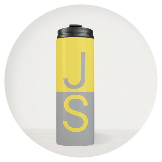 Yellow & Grey Modern Initials Monogram Thermal Tumbler (Creator Uploaded)