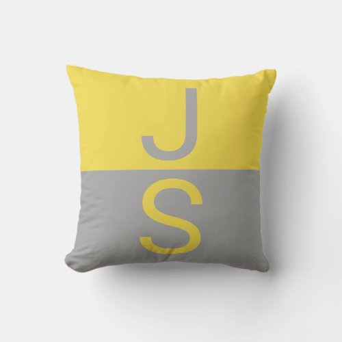 Yellow  Grey Modern Initials Monogram Throw Pillow