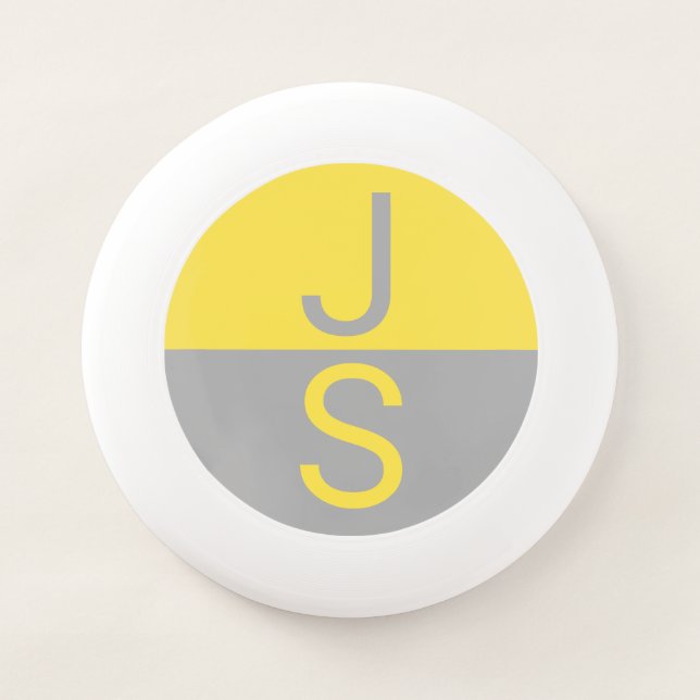 Yellow & Grey Modern Initials Monogram Wham-O Frisbee (Front)