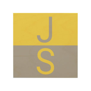 Yellow & Grey Modern Initials Monogram Wood Wall Art