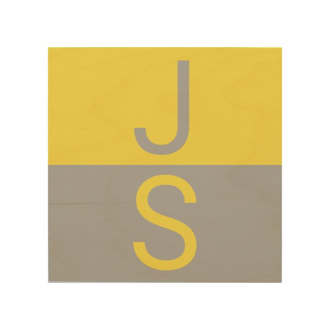 Yellow & Grey Modern Initials Monogram Wood Wall Art (Front)
