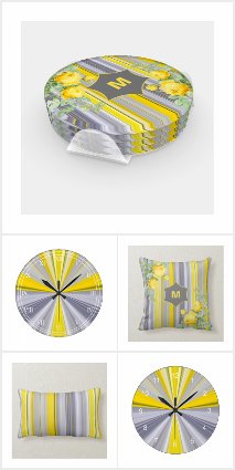 Yellow Grey Modern Stripes And Vintage Roses 