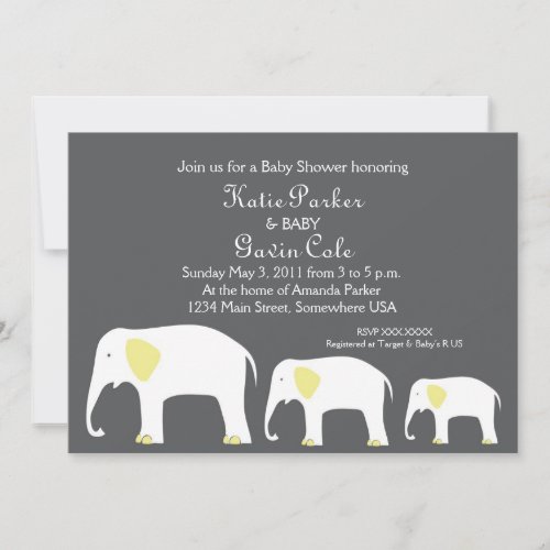 Yellow  Grey Mother and Baby Elephant Invitation